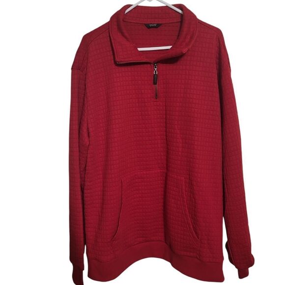 Coofandy Red Quilted Long Sleeve Kangaroo Pocket Pullover, XXL - Picture 1 of 8